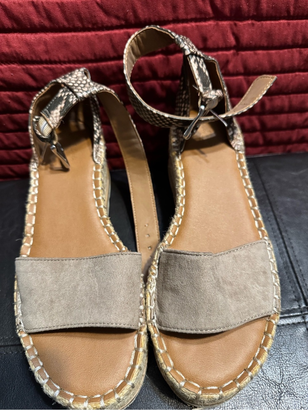Universal Thread Taupe Espadrille Sandals with Snakeskin Ankle Strap